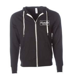 black french terry polyester cotton blend zip up hooded sweatshirt hoodie white design thumb holes