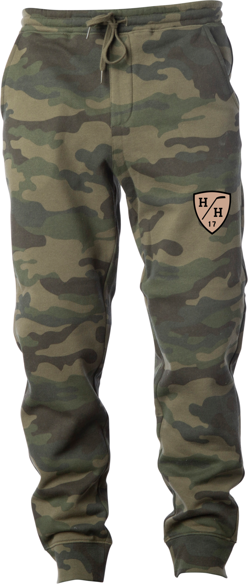 Green camo, woodland camouflage, camel design, black design, sweatpant with drawstring, cotton blend jogger.
