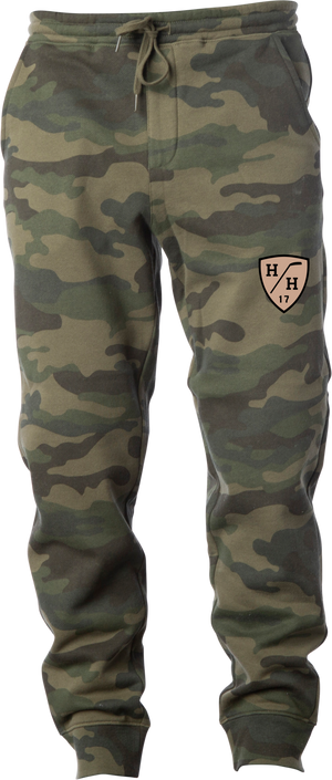 Green camo, woodland camouflage, camel design, black design, sweatpant with drawstring, cotton blend jogger.