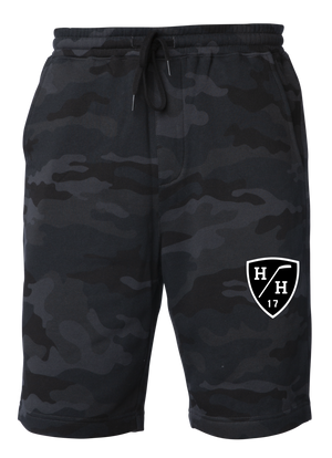 Black camouflage, black design, white design, sweat short with drawstring, cotton blend taper fit.