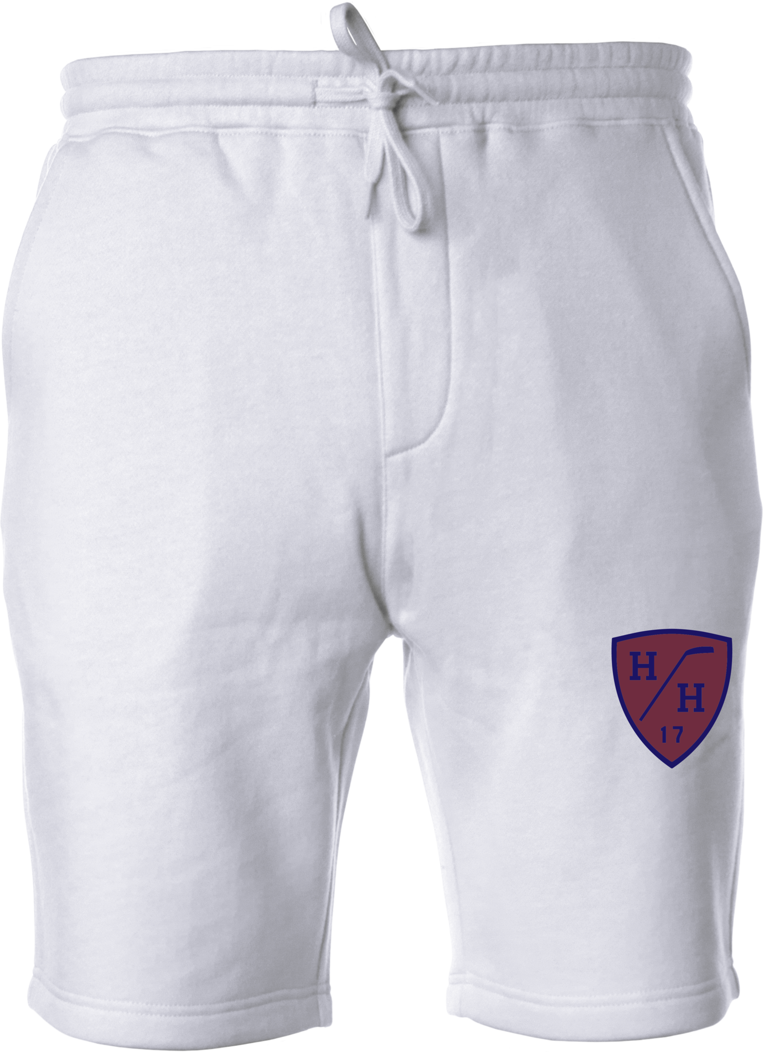 White, navy blue design, burgundy design, sweat short with drawstring, cotton blend taper fit.